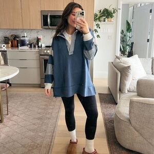 Free People Blue and White Striped Sweatshirt